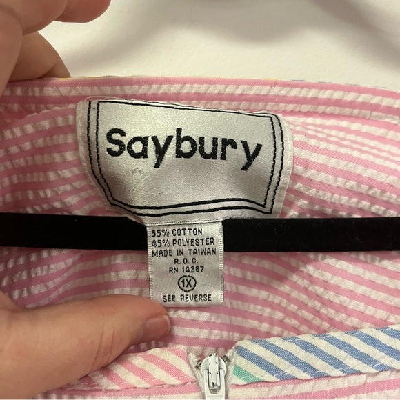 Vintage Saybury Women's Pastel Seersucker House Dress Size 1X - Picture 3 of 5